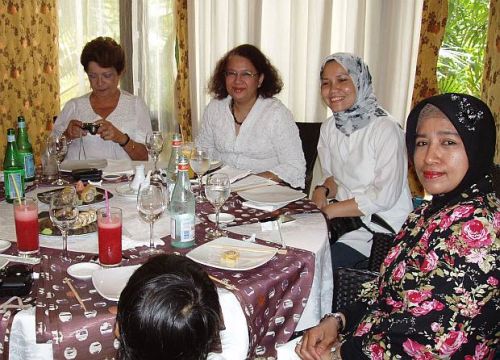 Tutu Dutta (second from left) with diplomats' wives and friends at a lunch function.